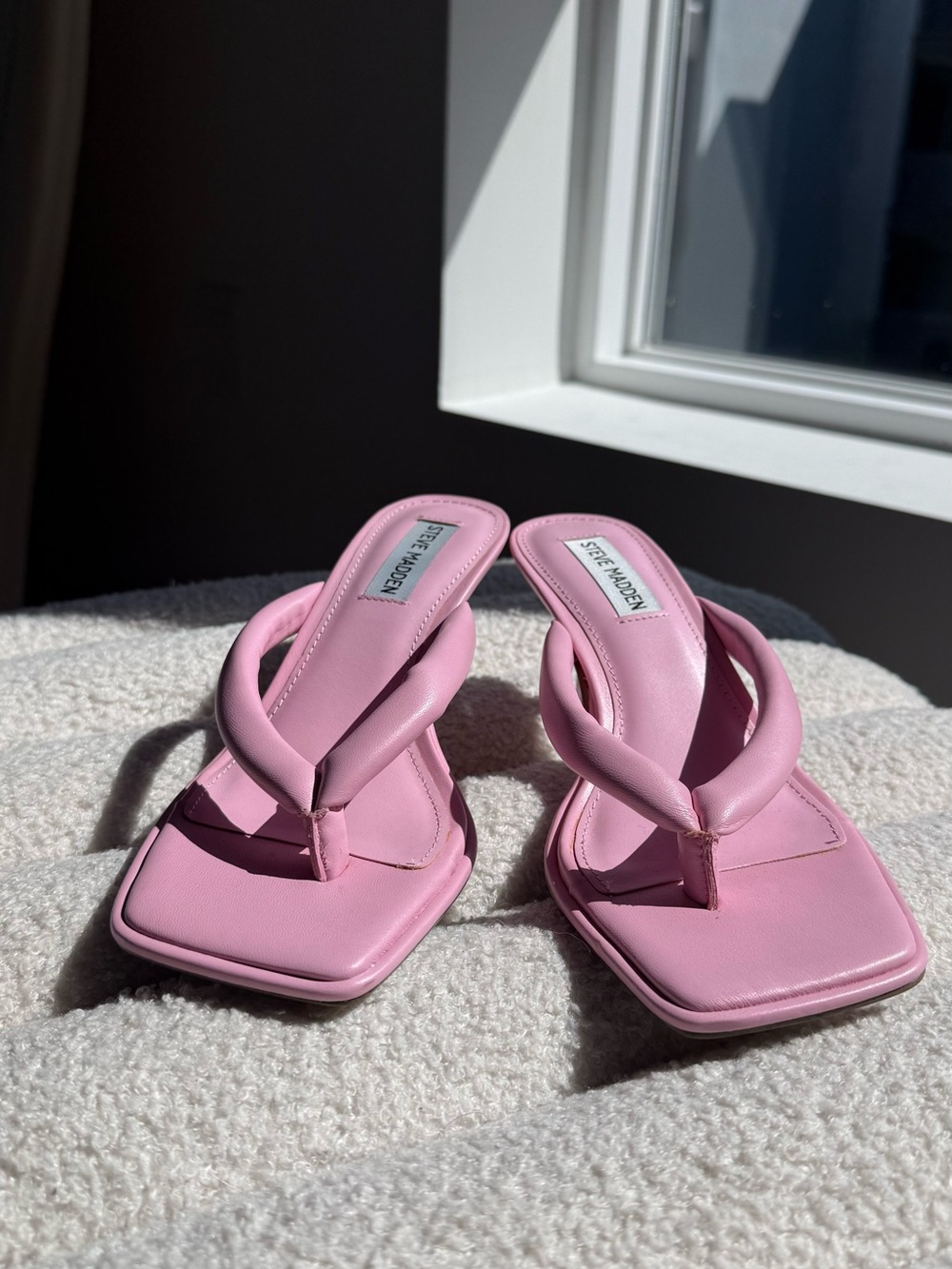 Steve Madden Pink Padded Thong Sandals with Square Toe
